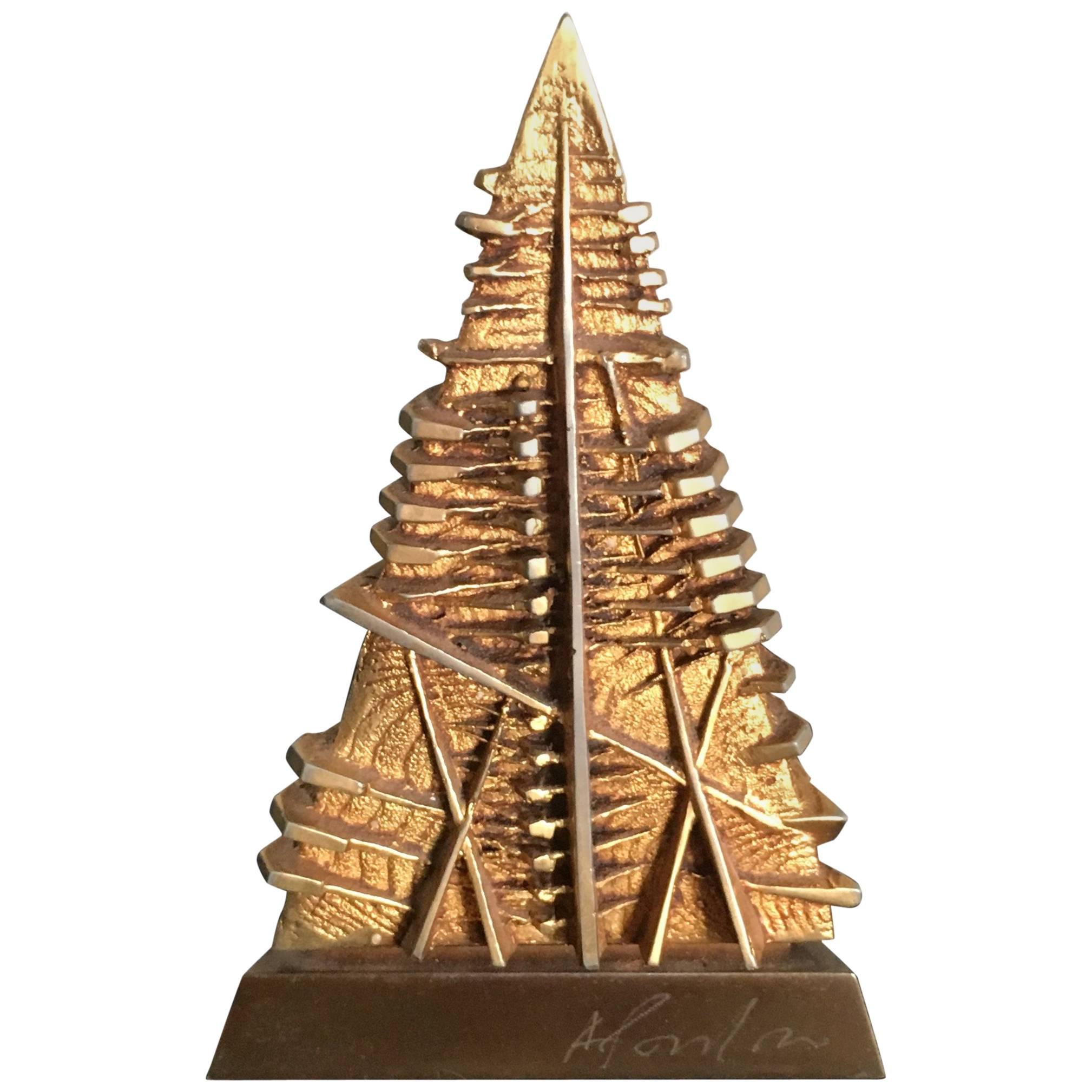 Arnaldo Pomodoro, Sculpture Piramide Bronze with Gold Patina For Sale