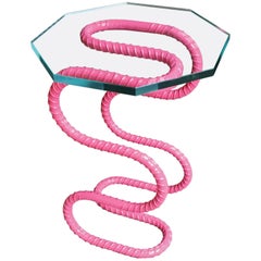 Pink Rebar Steel Side Table With Starphire Glass Top