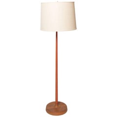 Scandinavian Oak Floor Lamp with Exposed Cord and Burlap Shade