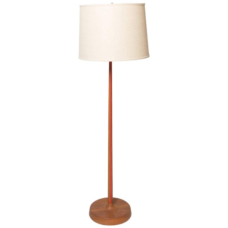 Scandinavian Oak Floor Lamp With, Floor Lamp With Burlap Shade