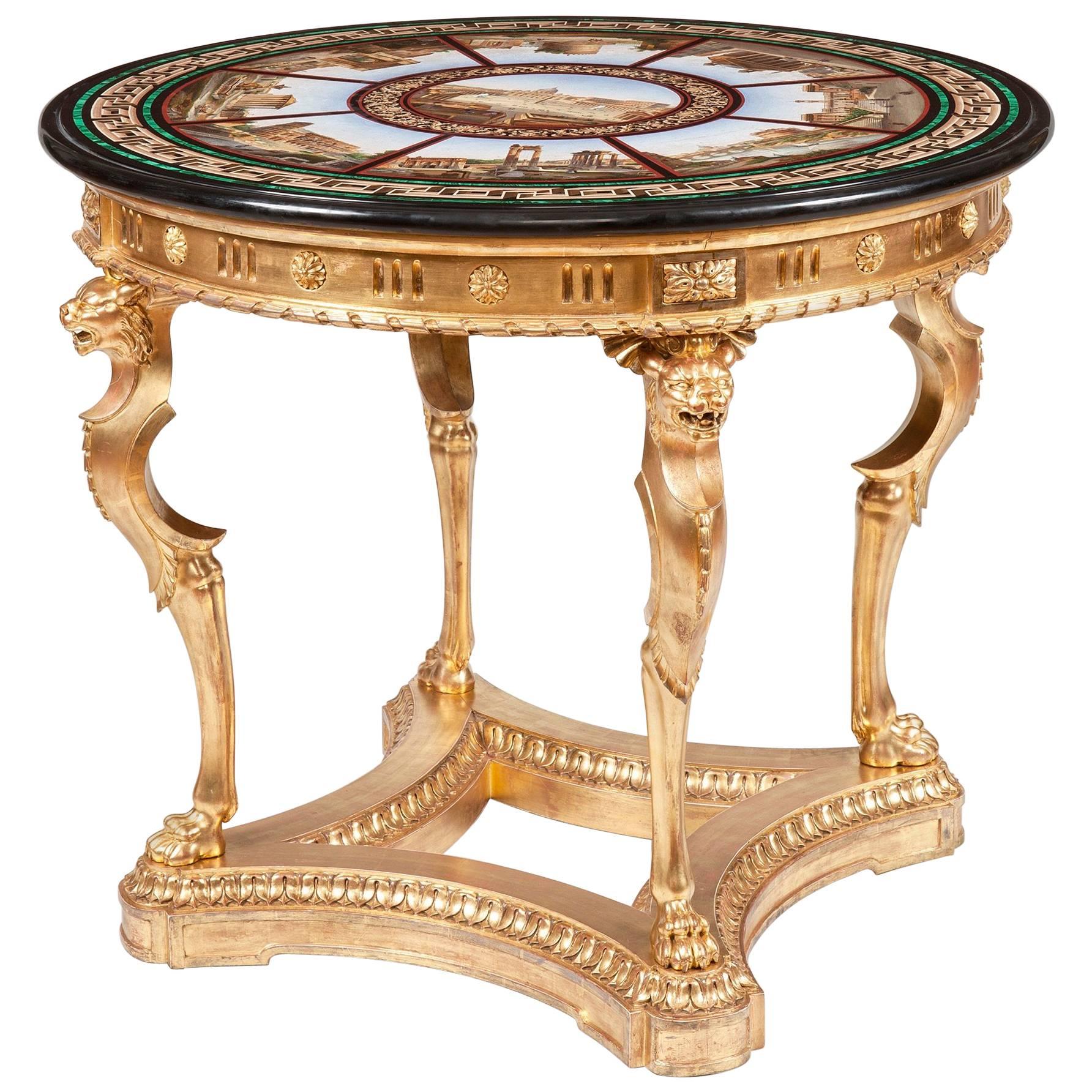 19th Century Grand Tour' Giltwood and Micromosaic Centre Table with Roman Scenes For Sale