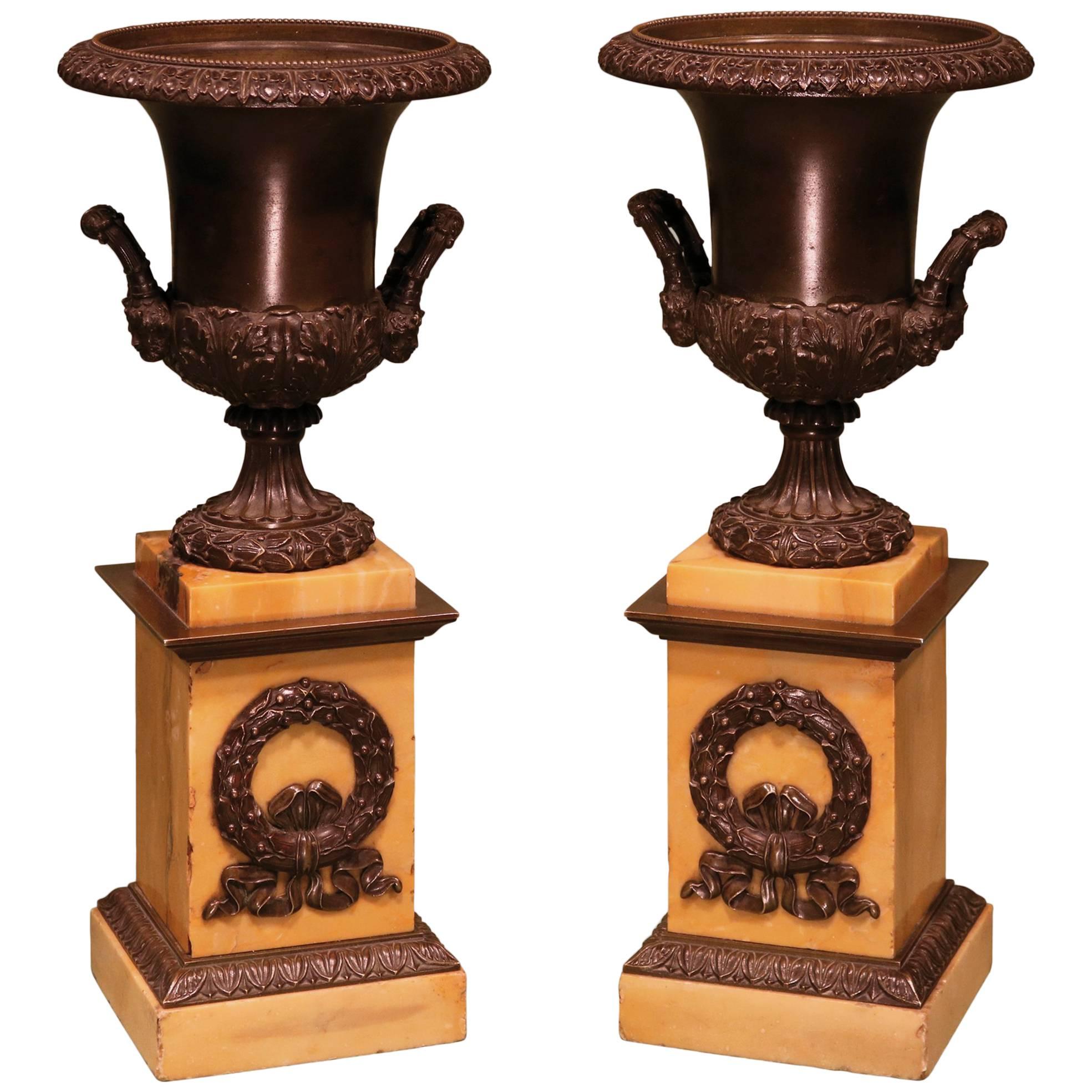 19th Century bronze campana-shaped urns
