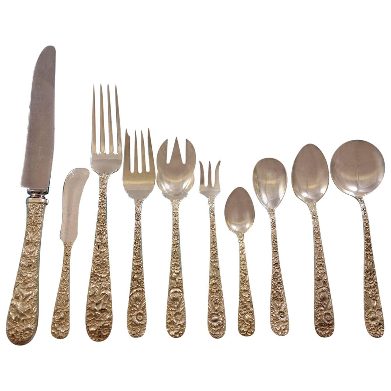 Repousse by Kirk Sterling Silver Flatware Set for 12 Service 134 Pieces Dinner