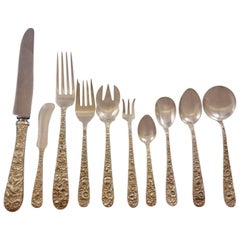 Vintage Repousse by Kirk Sterling Silver Flatware Set for 12 Service 134 Pieces Dinner