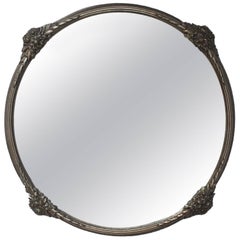 Fine French Art Deco Silver Plated Bronze Framed Round Mirror