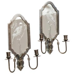Pair of Queen Anne Style Etched Glass Girandoles