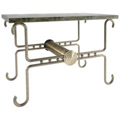Antique Gold Rebar Console With Green Marble Top