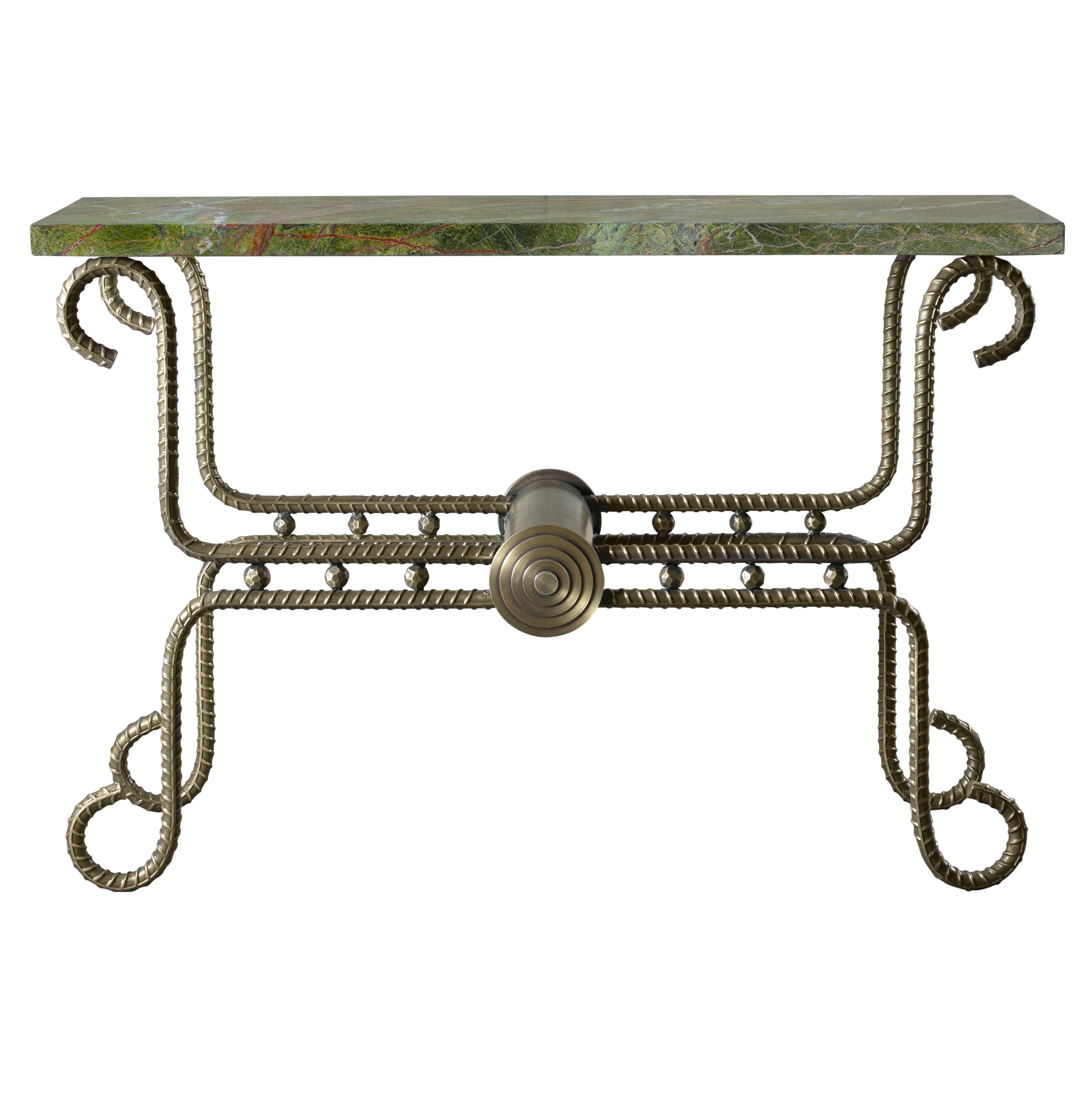 Antique Brass Console With Marble Top Functional Art Collectible Design For Sale