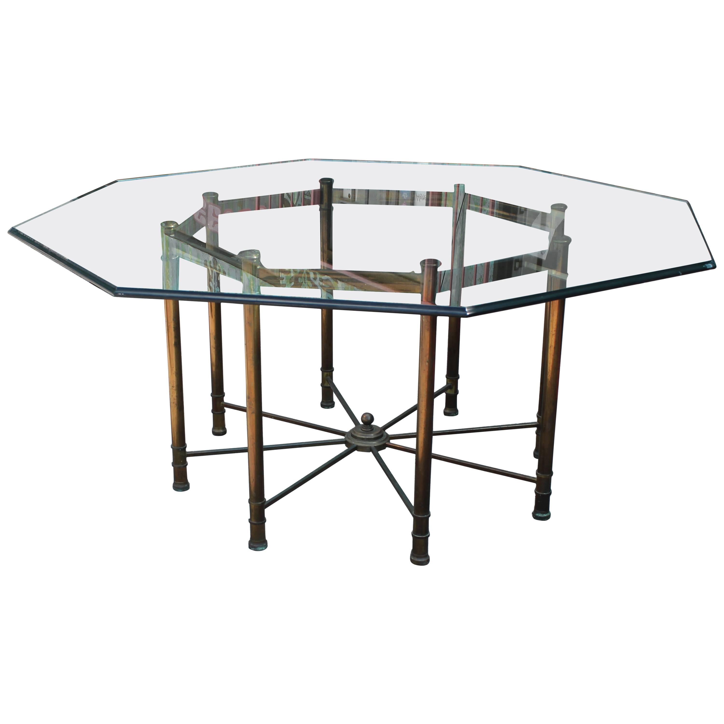 Hollywood Regency Mastercraft Brass and Glass Octagonal Dining Room Table