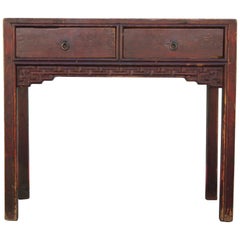 19th Century Red Lacquered Chinese Desk Altar Table with Carved Detailing