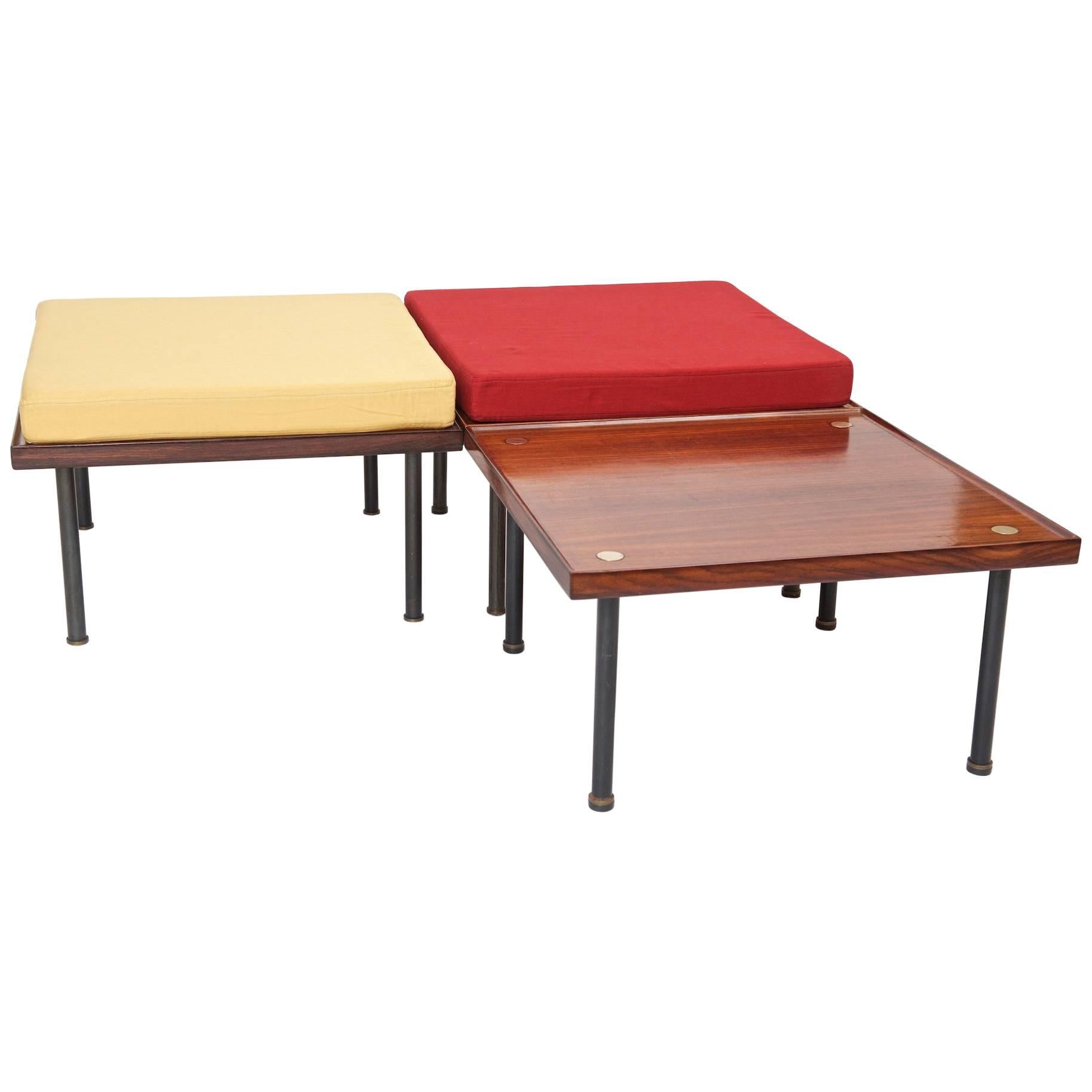Three modular tables. 
Can be used as tables or seating.

 