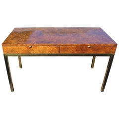 Modern Tomlinson Burl Olive Wood Parson's Desk or Console with Brass Legs