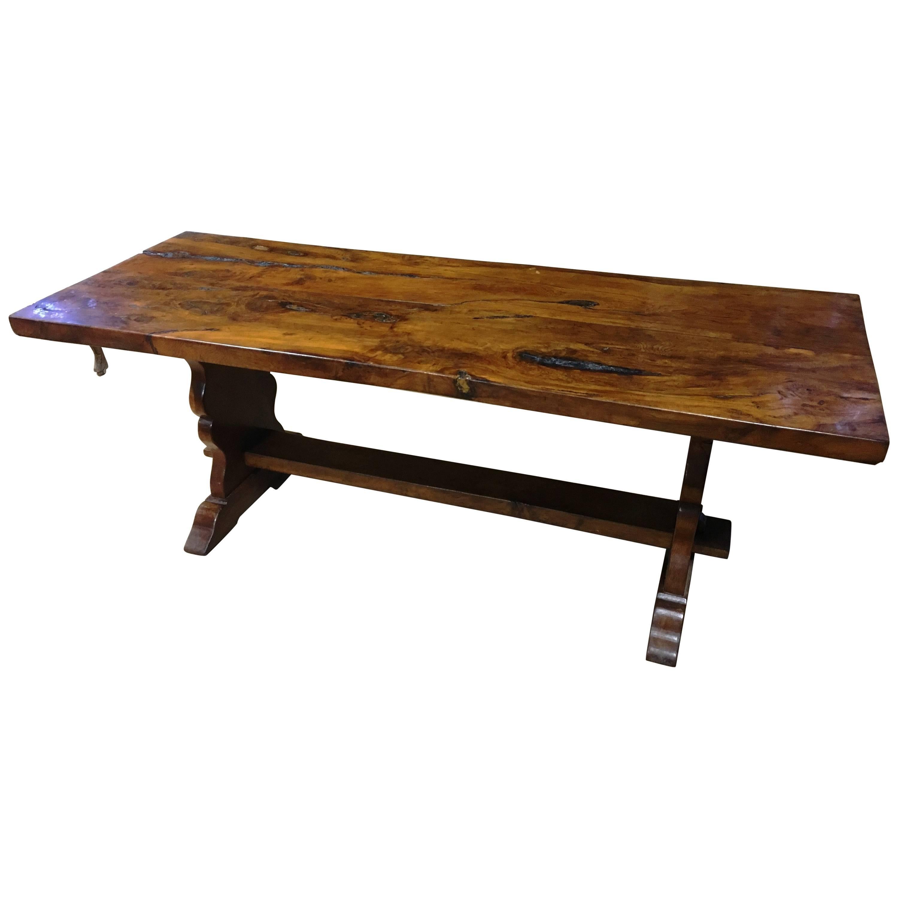 Yew Wood Slab-Top Trestle Table