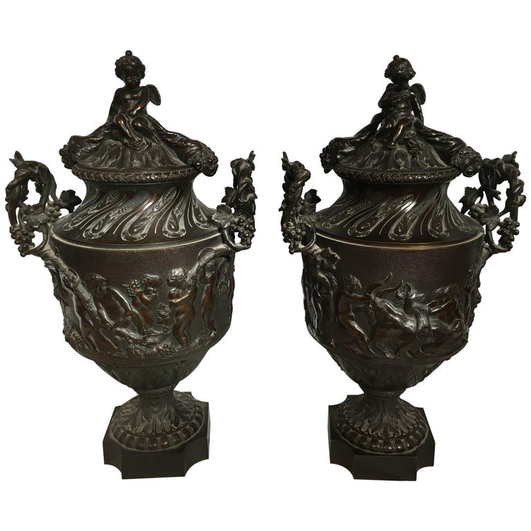 Pair of Large Classical Bronze Urns at 1stDibs