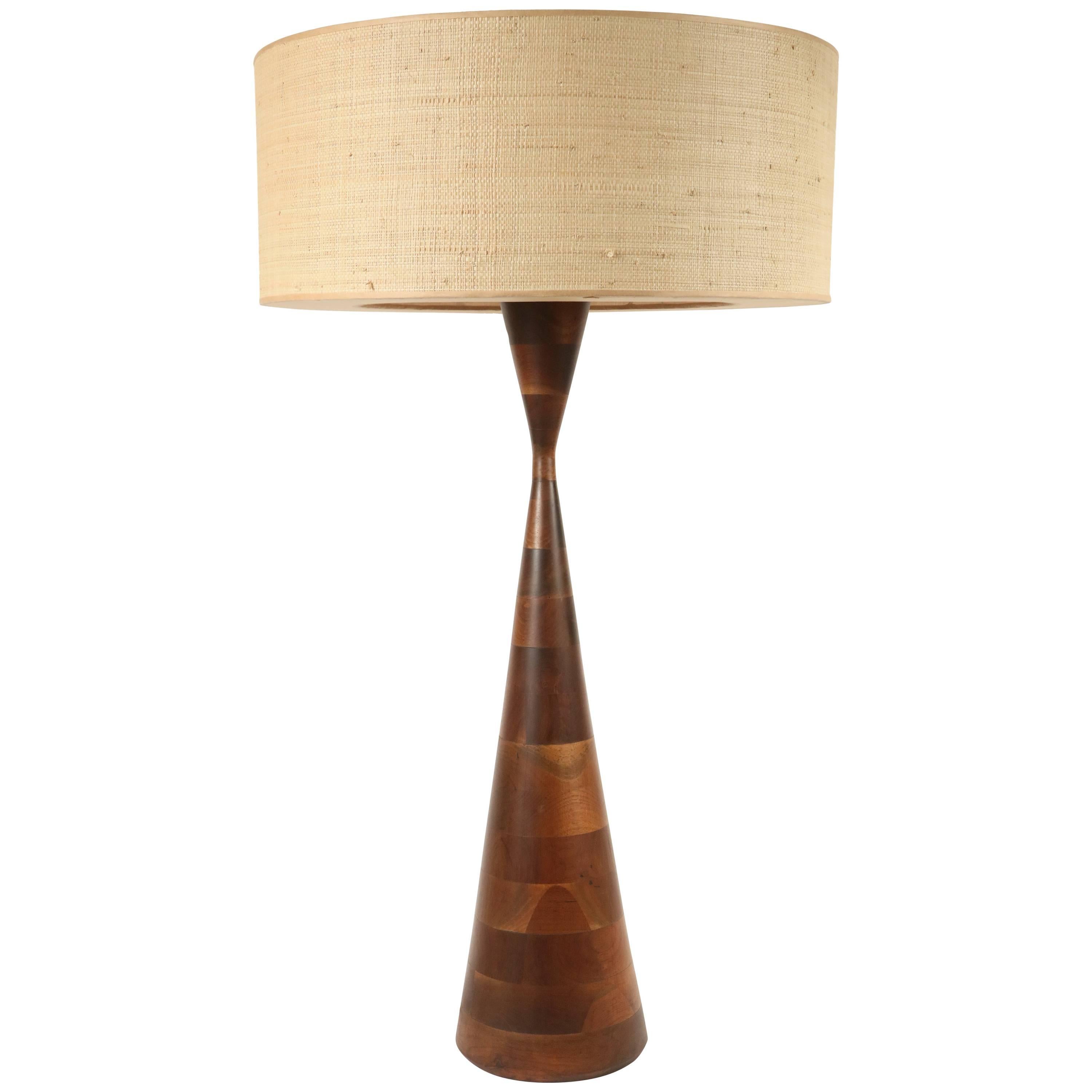 Walnut Stacked Ring Table Lamp by Philip Powell For Sale
