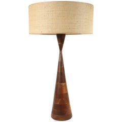 Walnut Stacked Ring Table Lamp by Philip Powell