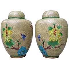 Vintage Pair of Chinese Cloisonné Enamel Ginger Jars