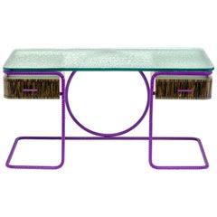 Desk With Rebar Frame Macassar Ebony Drawers And Custom Glass Top