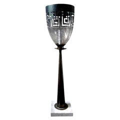 Parzinger Style Brass, Glass and Marble Greek Key Table Lamp