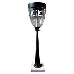 Retro Parzinger Style Brass, Glass and Marble Greek Key Table Lamp
