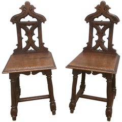 Pair of English Gothic Revival Oak Hall Chairs