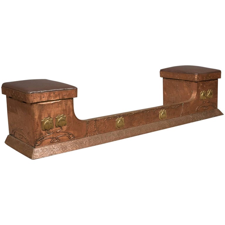 Art Nouveau Copper Fire Kerb, Late Victorian Fireplace Hearth, circa 1900 at 1stDibs