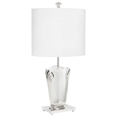 Ginkgo-Inspired Crystal and Brushed Nickel Table Lamp by Lalique & Delisle