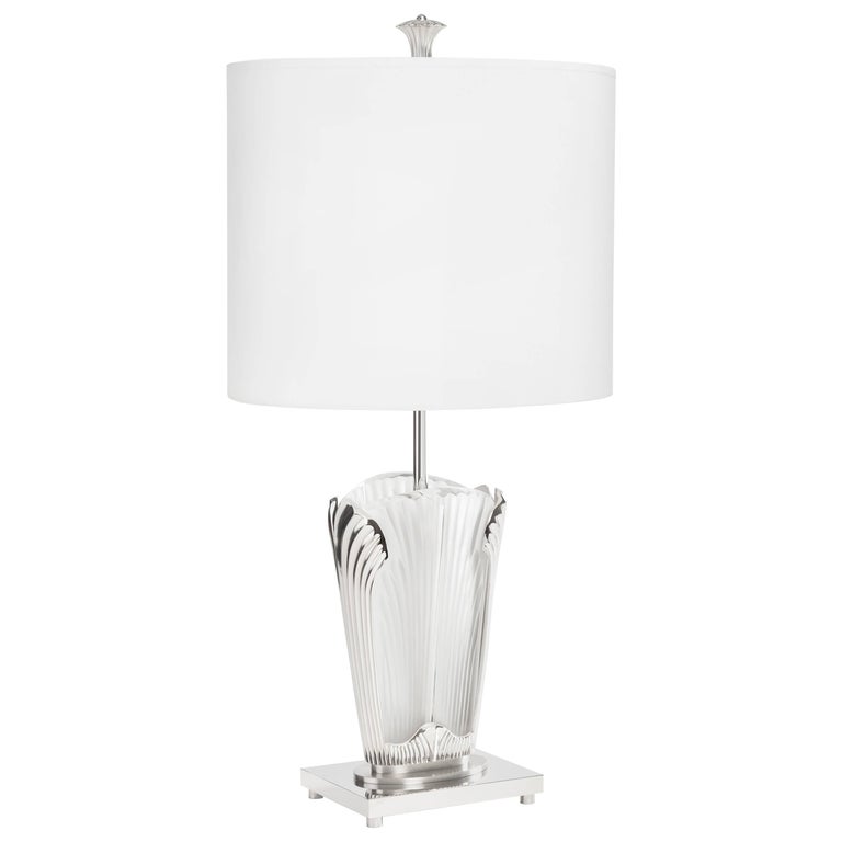 GinkgoInspired Crystal and Brushed Nickel Table Lamp by Lalique and