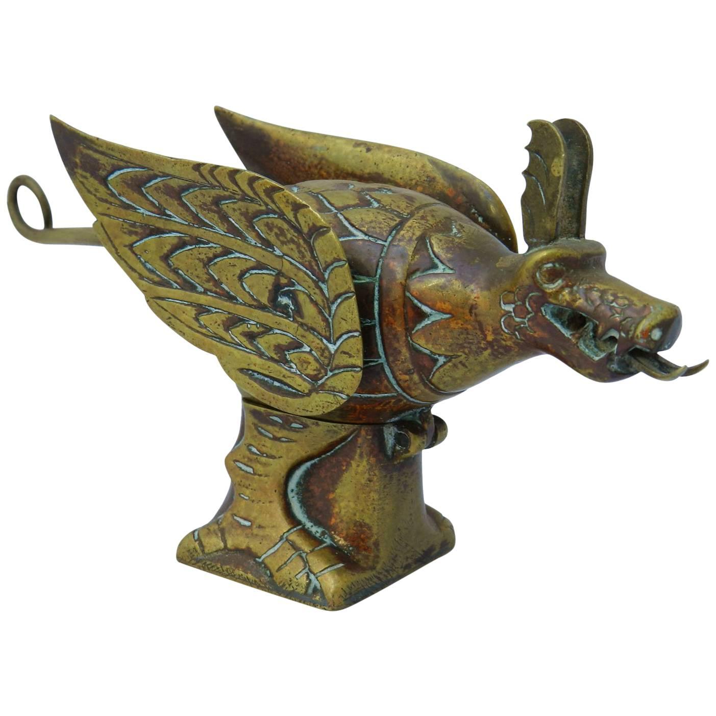 Brass Inkwell Curio Dragon Bird, Late 19th Century