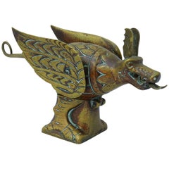 Antique Brass Inkwell Curio Dragon Bird, Late 19th Century