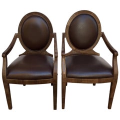 Pair of Spanish Leather Louis XVI Style Armchairs