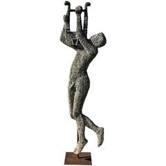 French Modern Zinc and Iron Sculpture of Apollo with His Lyre