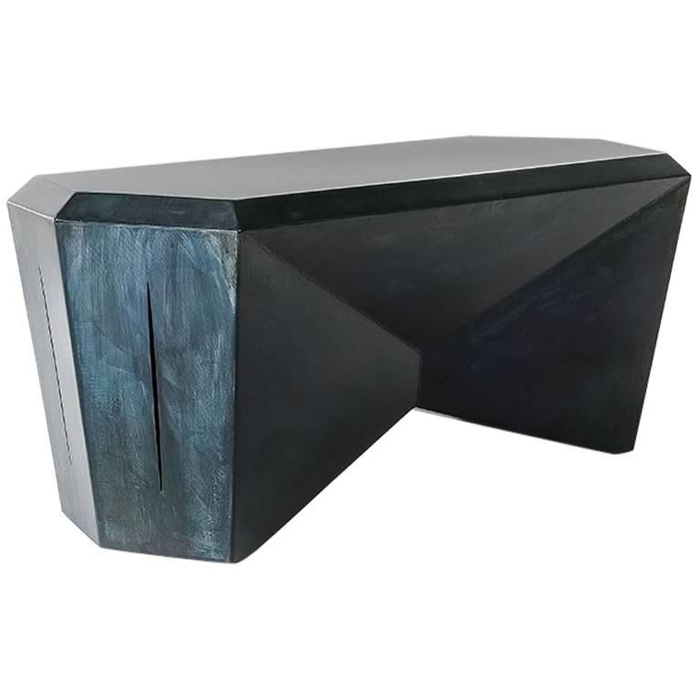 Hedra HCT, Geometric Steel Table or Bench with Blue Patina by Topher Gent