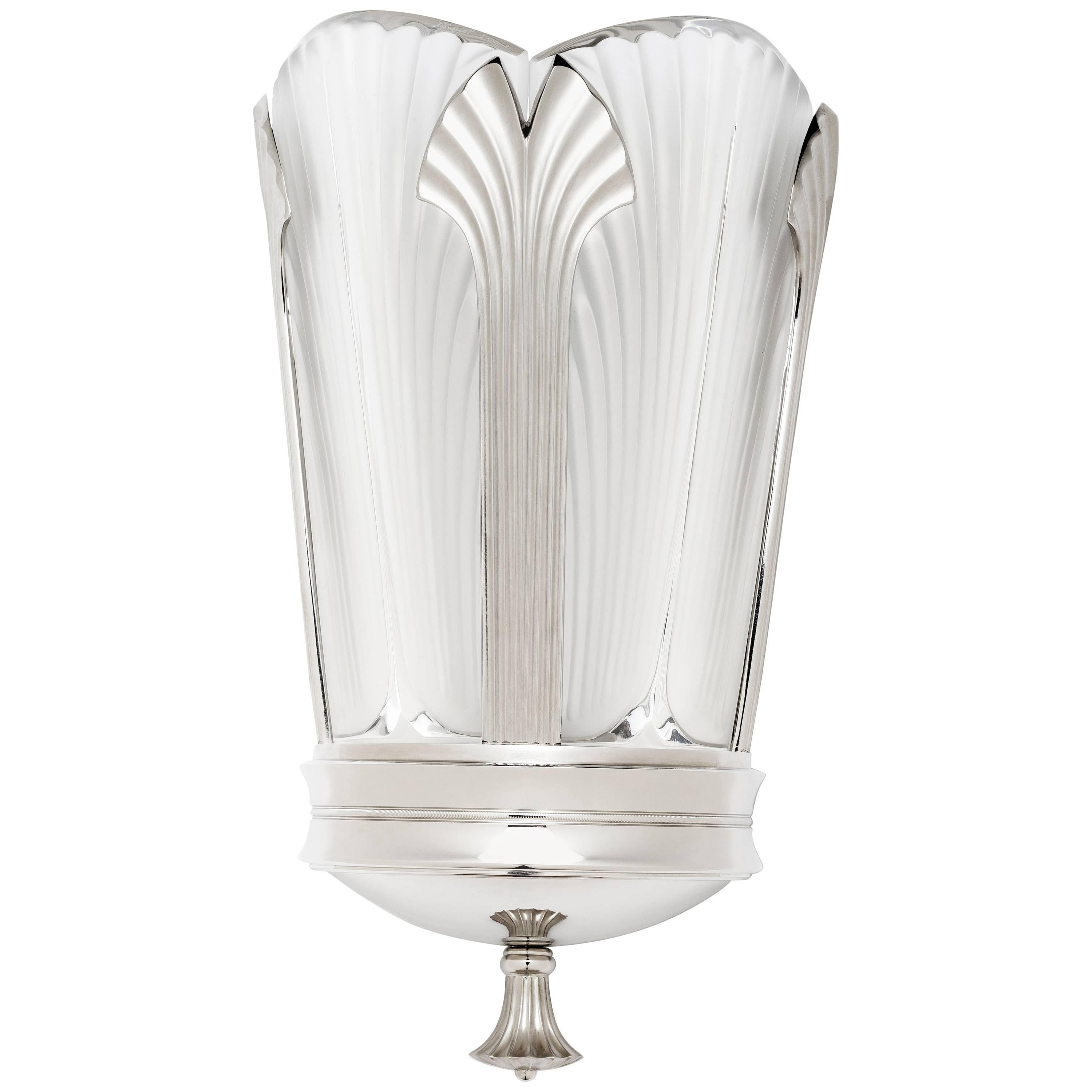Ginkgo-Inspired Crystal and Brushed Nickel Wall Sconce by Lalique & Delisle
