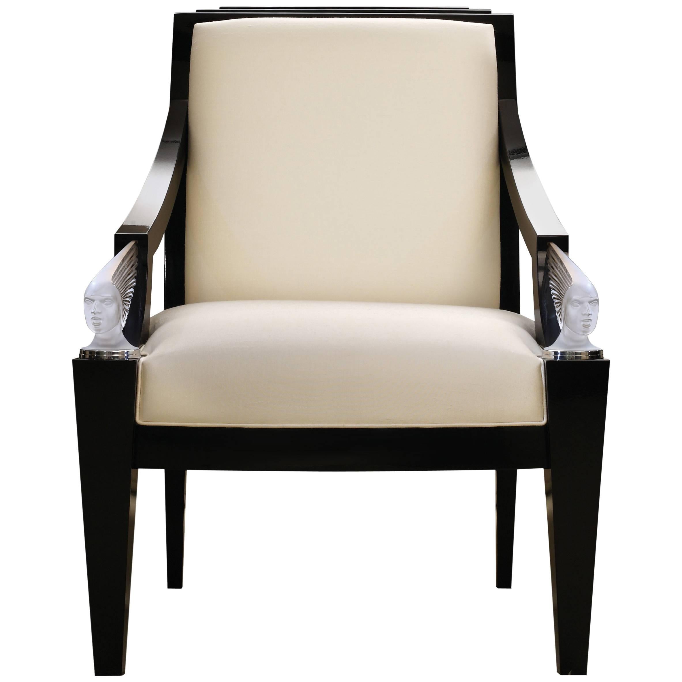 Lalique Maison Ivory Silk Classic Armchair with Victoire Crystal Accent For Sale