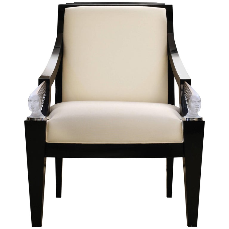 Lalique Maison Ivory Silk Classic Armchair with Victoire Crystal Accent For Sale