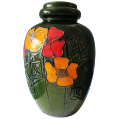 Striking Large West German Glazed Ceramic Vase with Big Petals, 1950s