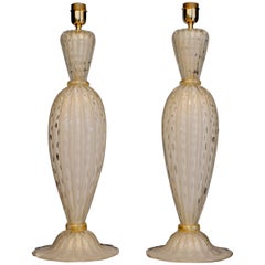 Alberto Dona Pair of White Ivory Table Lamps, Rigadin Balloton with Gold Leaf Alberto Dona Pair of White Ivory Table Lamps, Rigadin Balloton with Gold Leaf