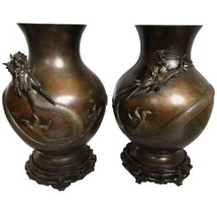 Pair of Japanese 19th Century Bronze Vases