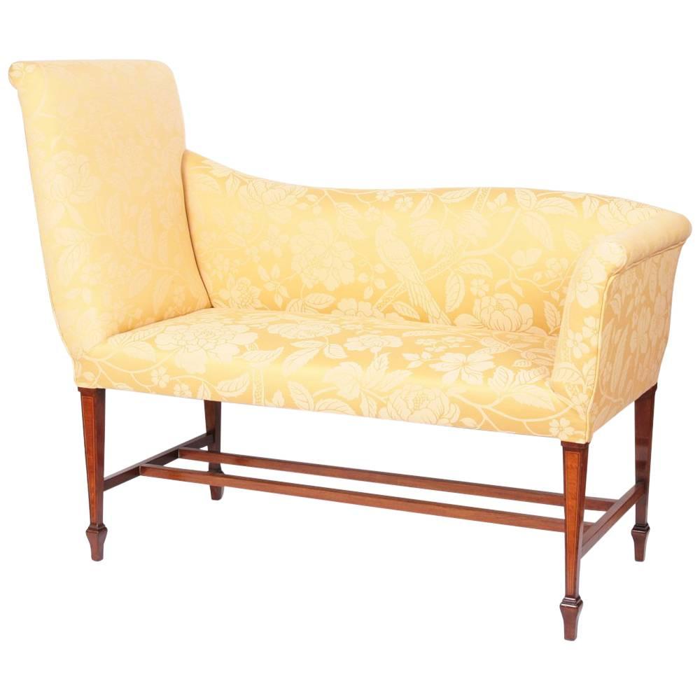 Window Seat Upholstered in Gold Colored Brocade For Sale