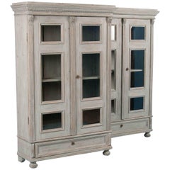 Rare Pair of Gustavian Gray Painted Antique Bookcases