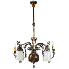 Japanned Finish Gas and Electric Chandelier, circa 1890