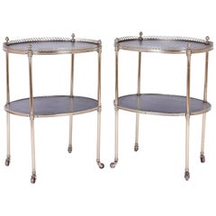 Chic Pair of Midcentury Brass Serving Carts or End Tables