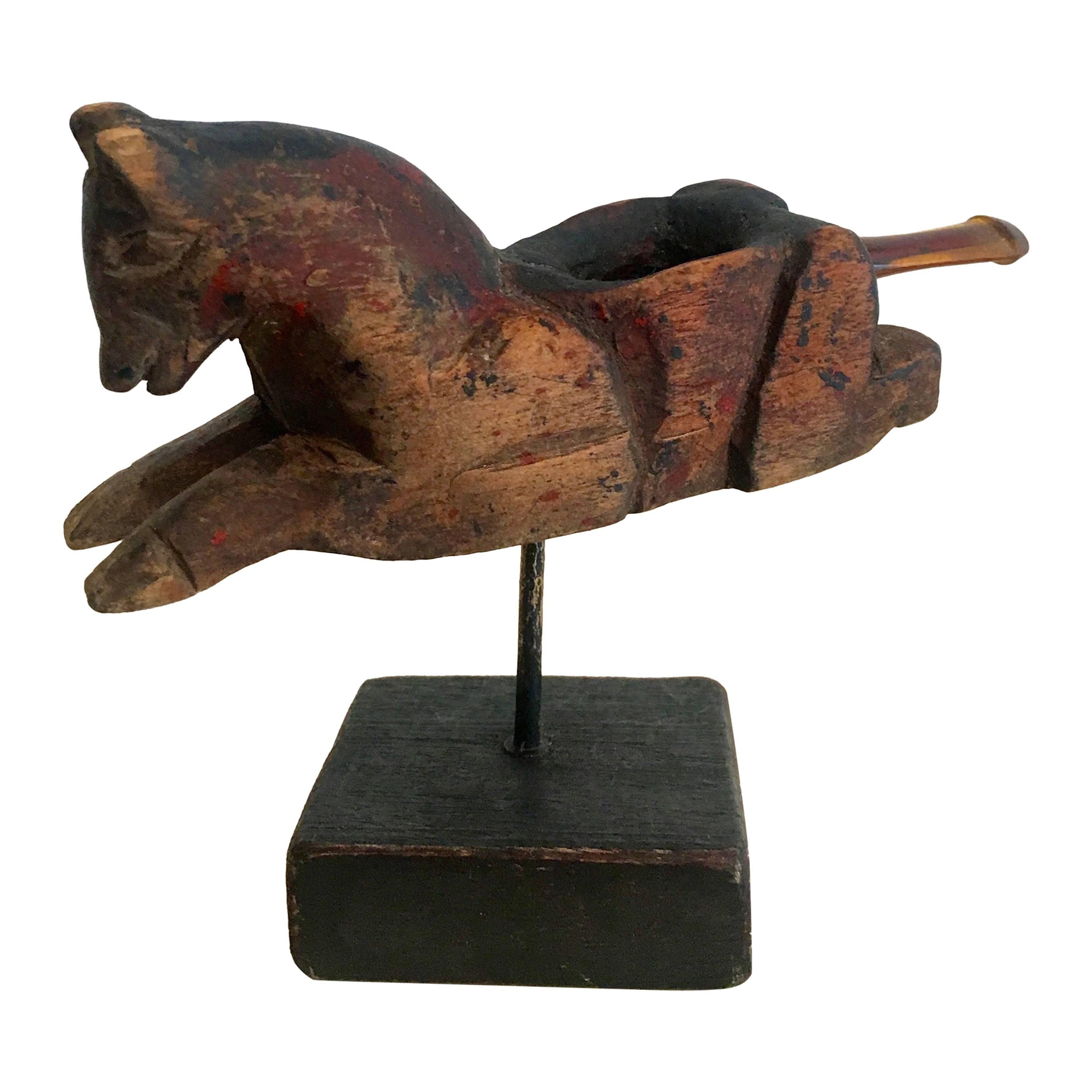 Wooden Guatemalan Horse Marijuana 420 Pipe on Stand For Sale