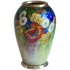 Camille Fauré Enameled Copper Vase with Floral Decoration, circa 1945