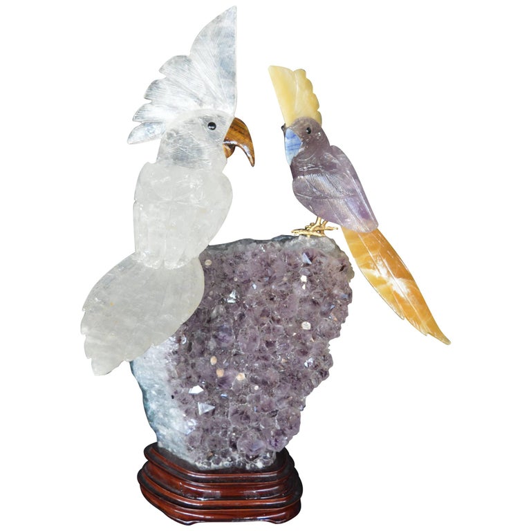 Amethyst Carved Bird on Crystal Quartz Rock at 1stdibs