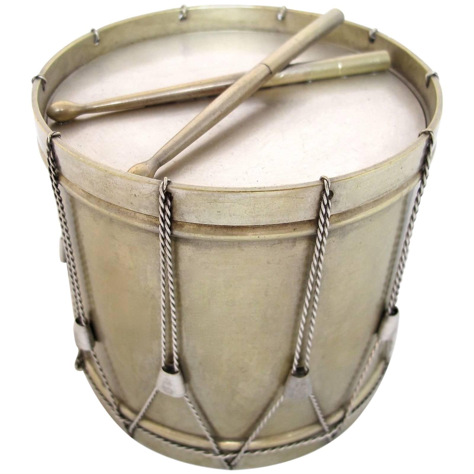 Drum Shape Silver Gilt Bronze Box, 19th Century