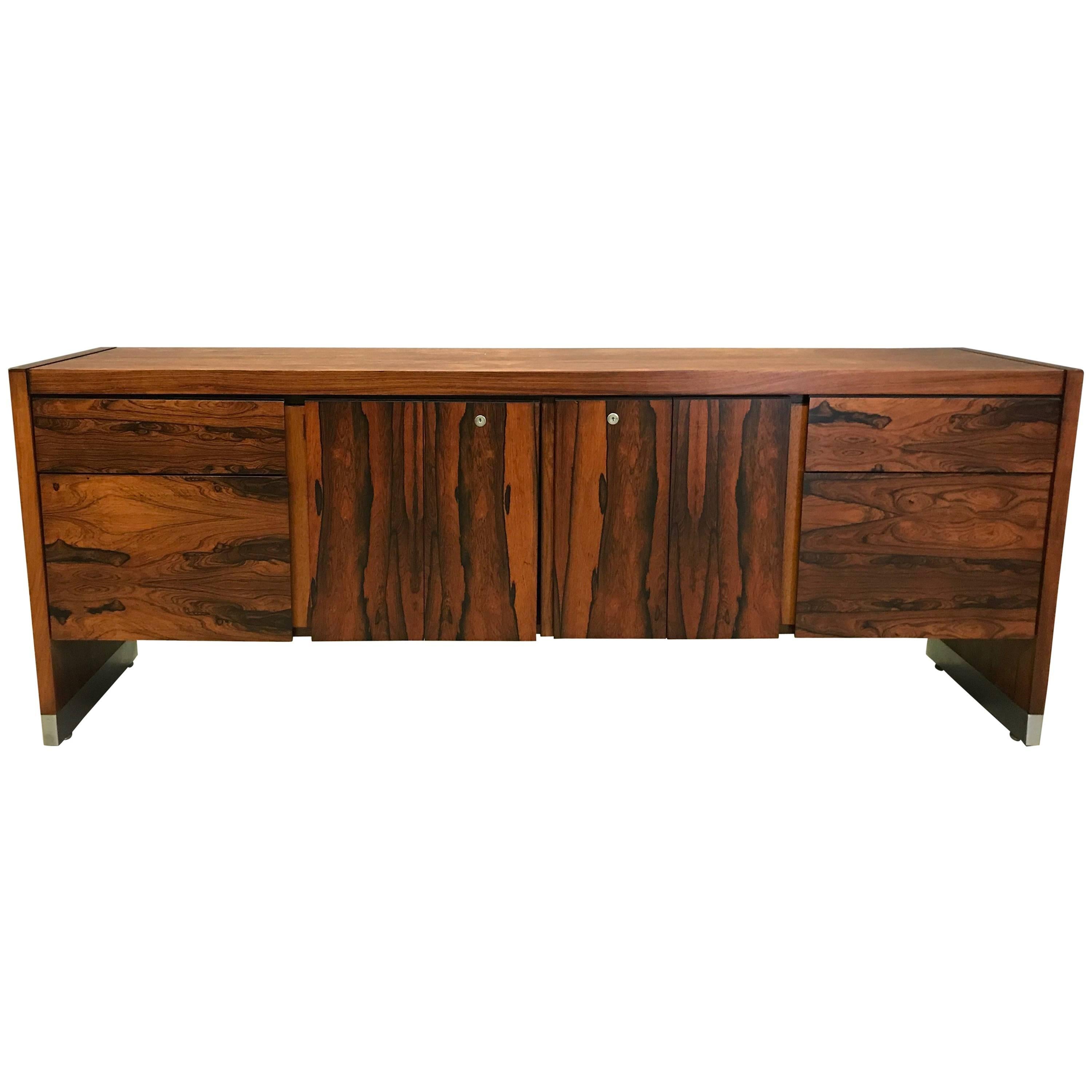 Rosewood and Chrome Office Credenza