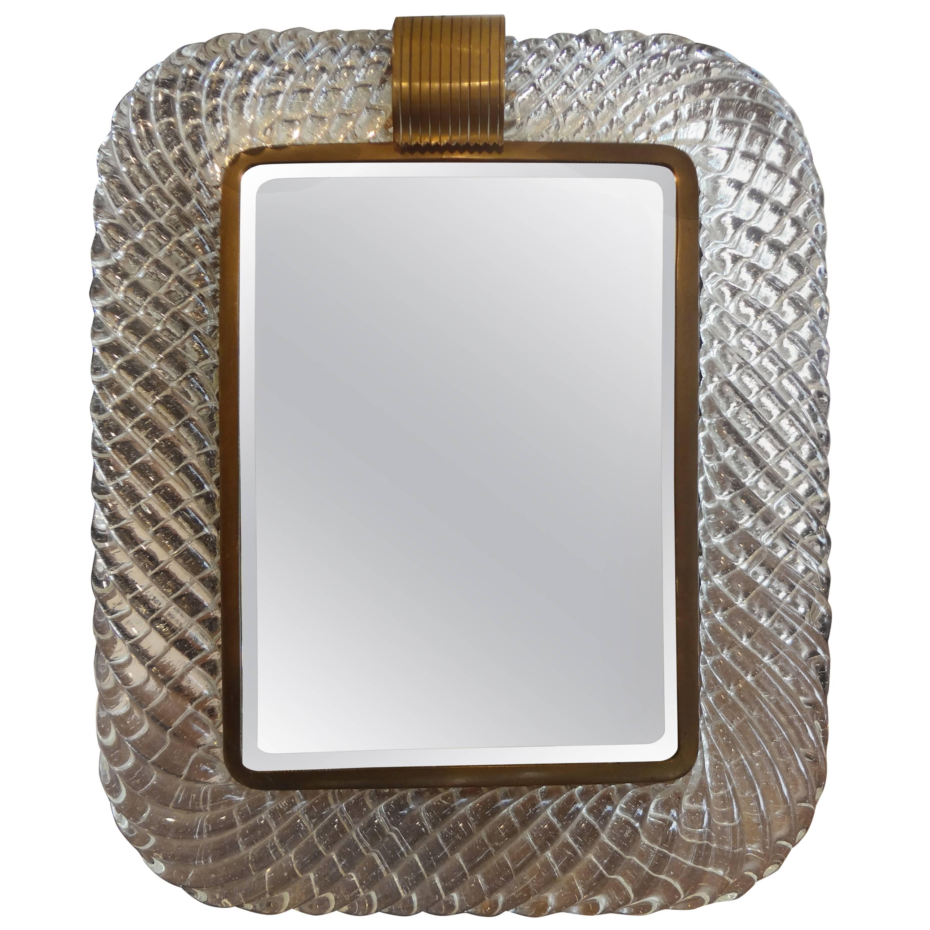 Murano Glass and Bronze Vanity Mirror Attributed to Venini