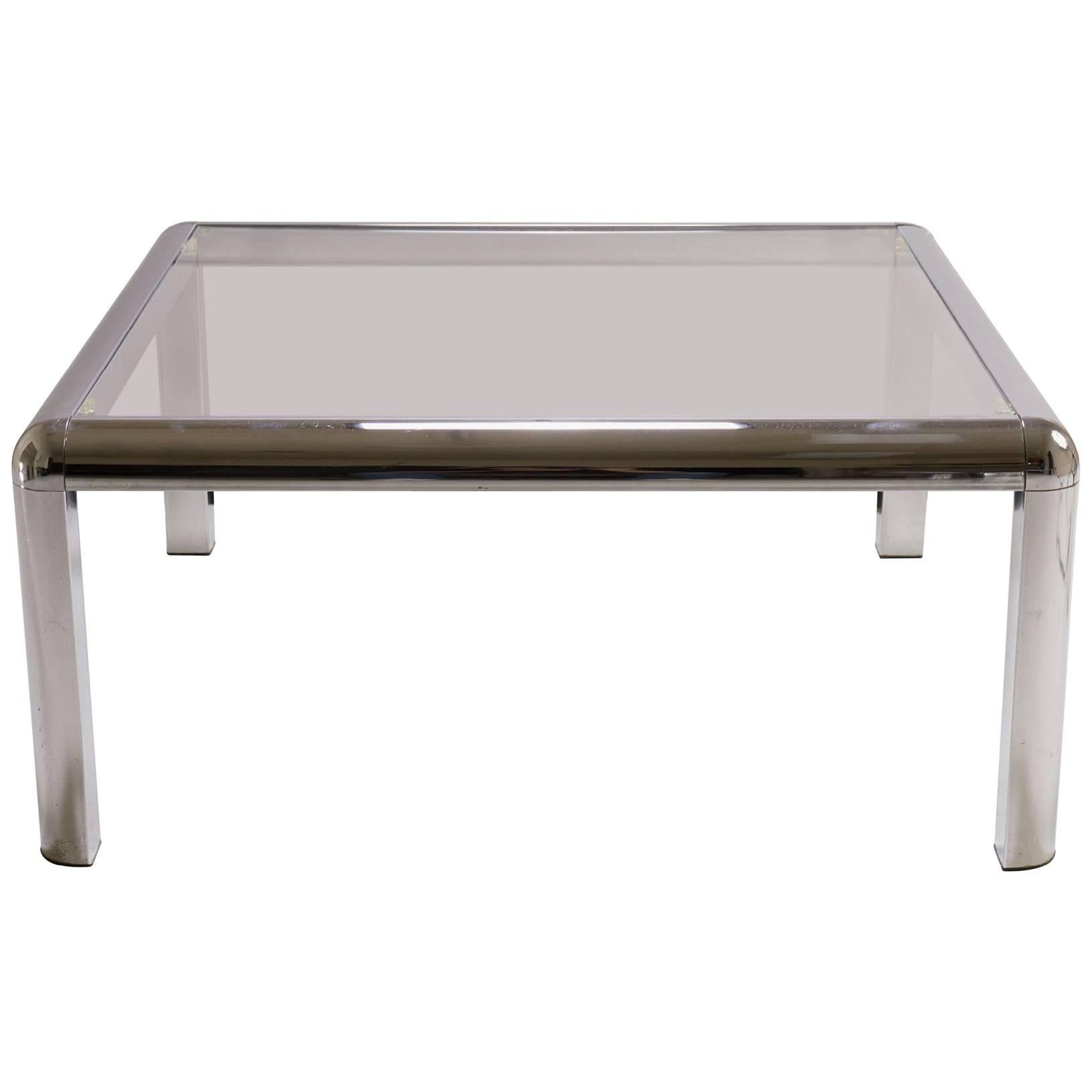 Midcentury Square Chrome Cocktail Table With Rounded Frame For Sale Midcentury Square Chrome Cocktail Table With Rounded Frame For Sale